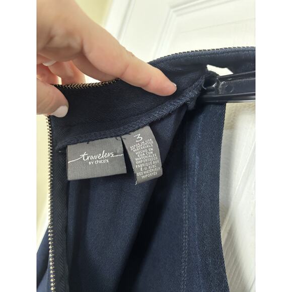 Chicos Travelers Navy Blue Gold Embroidered Midi Dress Sz 3 XL Slinky Stretch - Picture 3 of 7